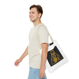 Religious Icon Tote Bag — 'God Money Power' Gold Graphic