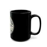 Black Mug — 'God Money Power' Vintage Crest Coffee Cup (11oz & 15oz)