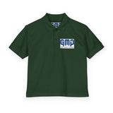 Kids White Polo Shirt with 'GMP Good Money Power' Navy Logo — Youth DryBlend® Jersey