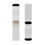 Money Power Graphic Sublimation Socks — Novelty Crew Socks with Retro Badge