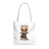 God Money Power Crown Tote Bag — Religious Inspirational Statement Tote