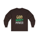 God Money Power Long Sleeve Tee — Inspirational Faith & Wealth Graphic Shirt