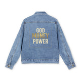 Denim Jacket — 'God Money Power' Back Print Men’s Jacket