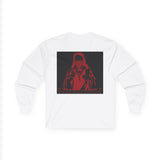 Long Sleeve Tee — Red Samurai Graphic Prayer Pose
