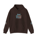 God Money Power Hoodie — Inspirational Graphic Pullover with Script on Sleeves