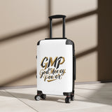 GMP 'God Money Power' Carry-On Suitcase — Gold Script Travel Luggage