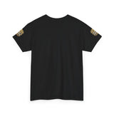 Graphic Tee — "God Money Power" Gold Crest T-Shirt