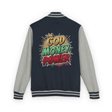 Letterman Jacket — "God Money Power" Graphic Varsity Jacket
