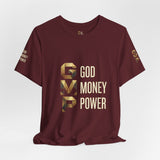 GVP 'God Money Power' Graphic Tee – Gold Lettering Christian Streetwear