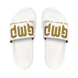 Slide Sandals — White "GMP" Gold Logo Removable-Strap Slides