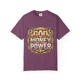 God Money Power Graphic T-Shirt — Bold Gold Faith & Hustle Tee