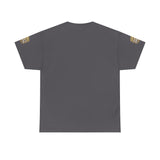 Graphic Tee — "God Money Power" Gold Crest T-Shirt
