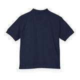 Kids White Polo Shirt with 'GMP Good Money Power' Navy Logo — Youth DryBlend® Jersey