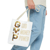 God Money Power Tote Bag – Gold 3-Word Motivational AOP Tote