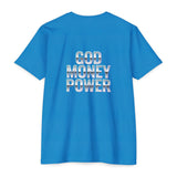 God Money Power Graphic T-Shirt — Blue Anime-Inspired Streetwear