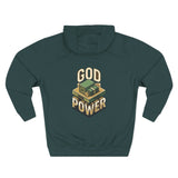 God Power Hoodie — Retro 3D Faith Graphic Fleece Hoodie