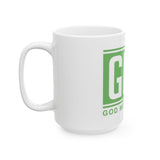 GMP 'God Money Power' Ceramic Coffee Mug – Inspirational Green Logo (11oz & 15oz)