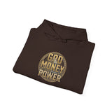 God Money Power Hoodie – Gold Globe Graphic Religious Streetwear