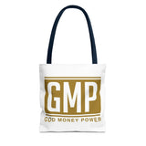 GMP Gold Logo Tote Bag — "God Money Power" Inspirational Canvas Tote