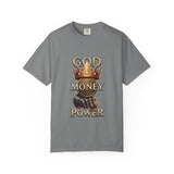 God Money Power T-Shirt — Crown, Coin & Fist Graphic Tee