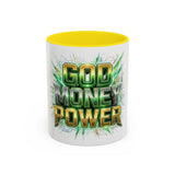Accent Coffee Mug — "God Money Power" Bold Graphic Ceramic Mug