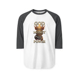 Raglan Shirt — "God Money Power" Crown Graphic Baseball Tee