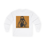 Long Sleeve Tee — 'God Money Power' Masked Saint Graphic