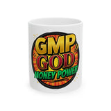 GMP God Money Power Ceramic Mug (11oz & 15oz) – Bold Comic-Style Motivational Coffee Cup