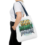 Tote Bag — "God Money Power" Graphic Religious Motivational Tote