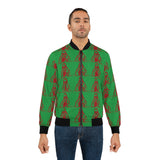 Green & Red Pop-Art Bomber Jacket — Retro Mona Lisa Pattern
