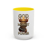 Coffee Mug — "God Money Power" Crown & Gauntlet Accent Ceramic Mug (11/15oz)