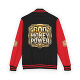Letterman Jacket — God Money Power Gold Emblem Varsity Jacket