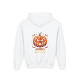 Youth Halloween Pumpkin Hoodie —“ God Money Power” Jack-o'-Lantern Graphic Hooded Sweatshirt