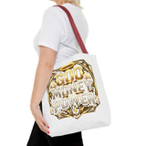 Tote Bag — "God Money Power" Gold Graphic Tote for Faith & Hustle