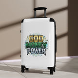 God Money Power Carry-On Suitcase — Bold Graphic Travel Luggage