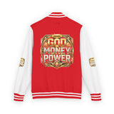 Letterman Jacket — God Money Power Gold Emblem Varsity Jacket