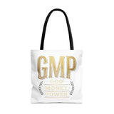 GMP Tote Bag - "God Money Power" Gold Lettering Inspirational Canvas Tote