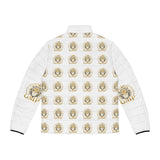 Men's Puffer Jacket — Gold Lion Crest All-Over Print