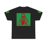 Graphic Tee — Masked Saint Illustration (Red & Green)