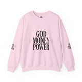 Crewneck Sweatshirt — "GOD MONEY POWER" Bold Typography Pullover