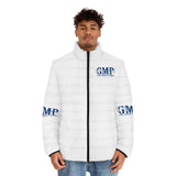God Money Power Puffer Jacket — Men's White Logo Puffer