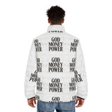 God Money Power Puffer Jacket — Bold Graphic Men's Winter Coat