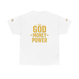 GMP "God Money Power" Tee - Gold Logo Graphic T-Shirt