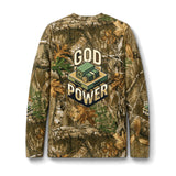 God Power Camo Long Sleeve Tee — Realtree Hunting Pocket Shirt