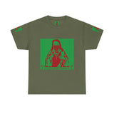 Graphic Tee — Masked Saint Illustration (Red & Green)