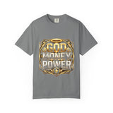 God Money Power Graphic T-Shirt — Bold Gold Faith & Hustle Tee