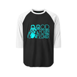 God Money Power Raglan Shirt — Retro Neon Graphic 3/4 Sleeve Baseball Tee