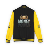 Letterman Jacket - "GOD MONEY POWER" Graphic Varsity Jacket with Chest Logo