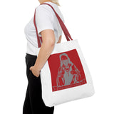 Saint Icon Red Graphic Tote Bag — 'Good Money Power' Illustration