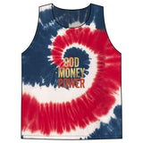 Tie-Dye Tank Top — "God Money Power" Spiritual Graphic Summer Top
